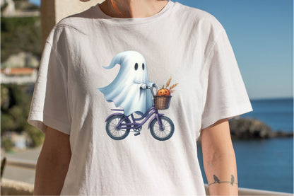 26 Halloween Ghost Bicycle Clipart PNG Bundle