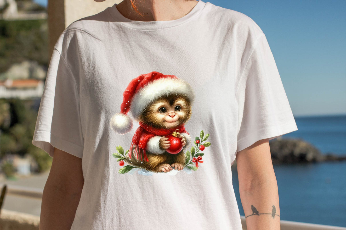Christmas Monkey Watercolor Clipart PNG Bundle