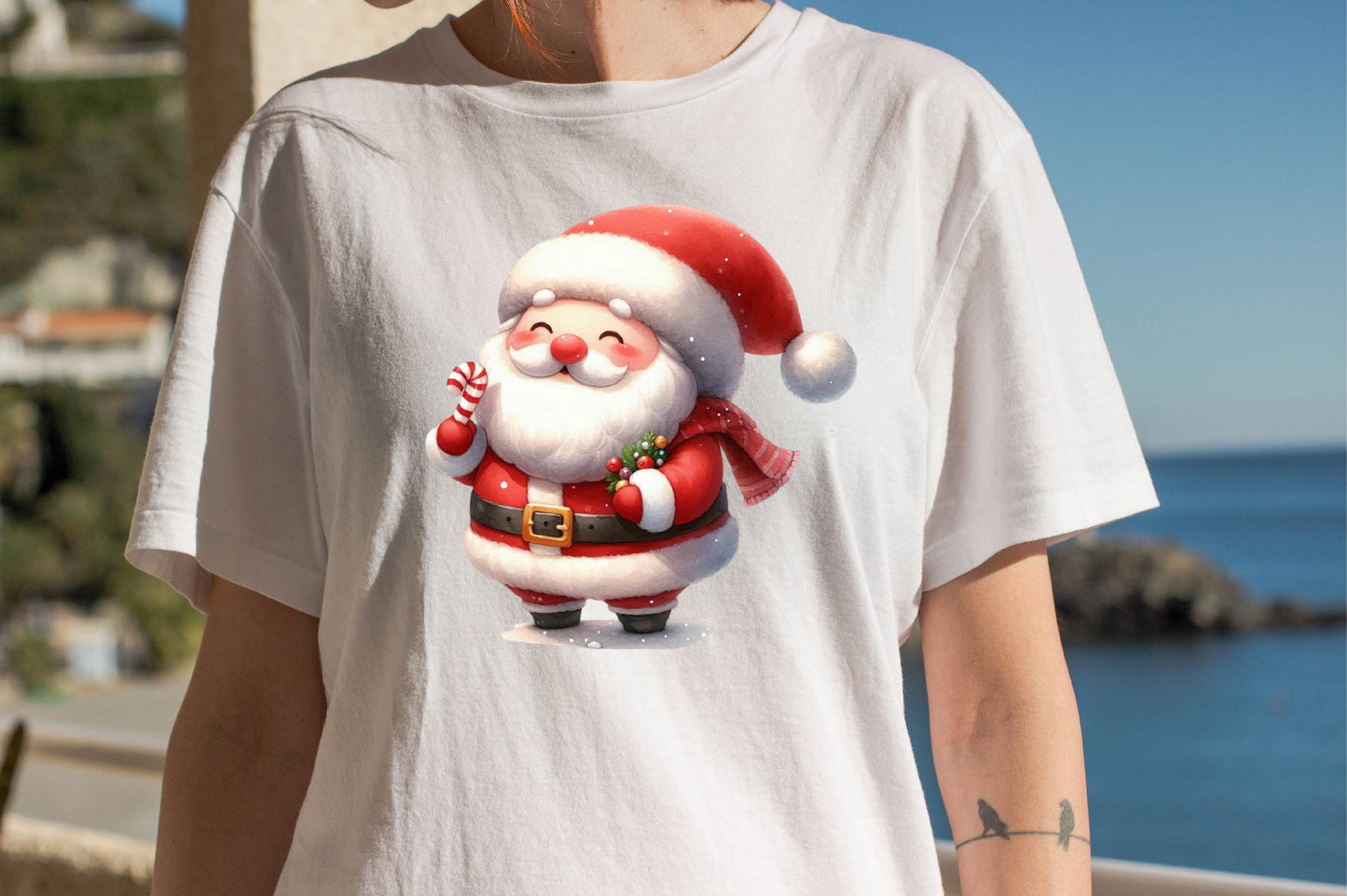 Christmas Funny Fat Santa Watercolor Clipart PNG Bundle