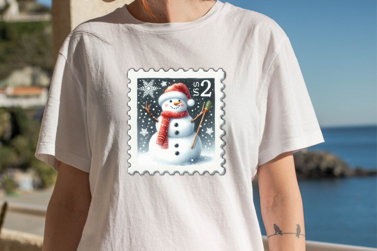 30 Christmas Snowman Postage Stamp Clipart Bundle