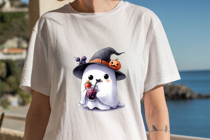 Halloween Cute Ghost Drinking Black Fruit PNG Bundle