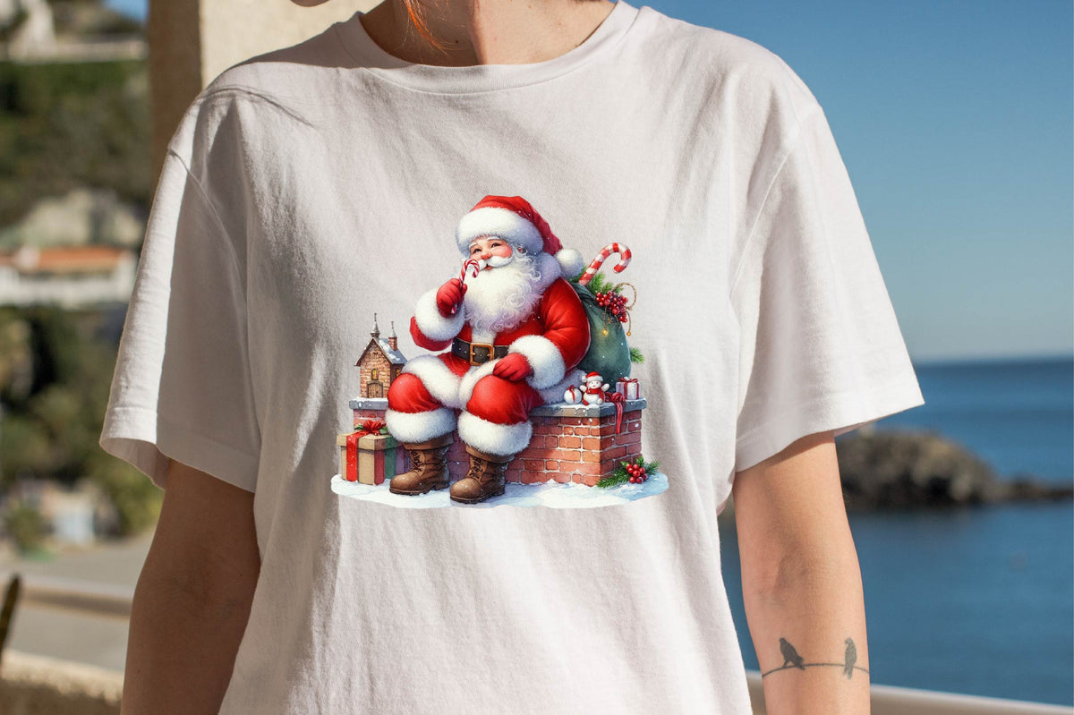 Christmas Santa on Brick Chimney Watercolor Clipart PNG Bundle