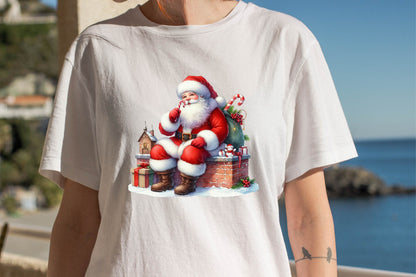 Christmas Santa on Brick Chimney Watercolor Clipart PNG Bundle