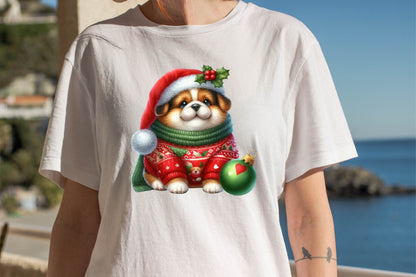 Christmas Funny Fat Dog Watercolor Clipart PNG Bundle