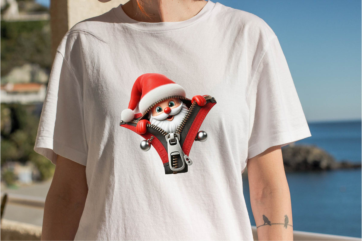28 Christmas Santa Peeking Out Zipper Clipart Bundle PNG, Santa Christmas Sublimation