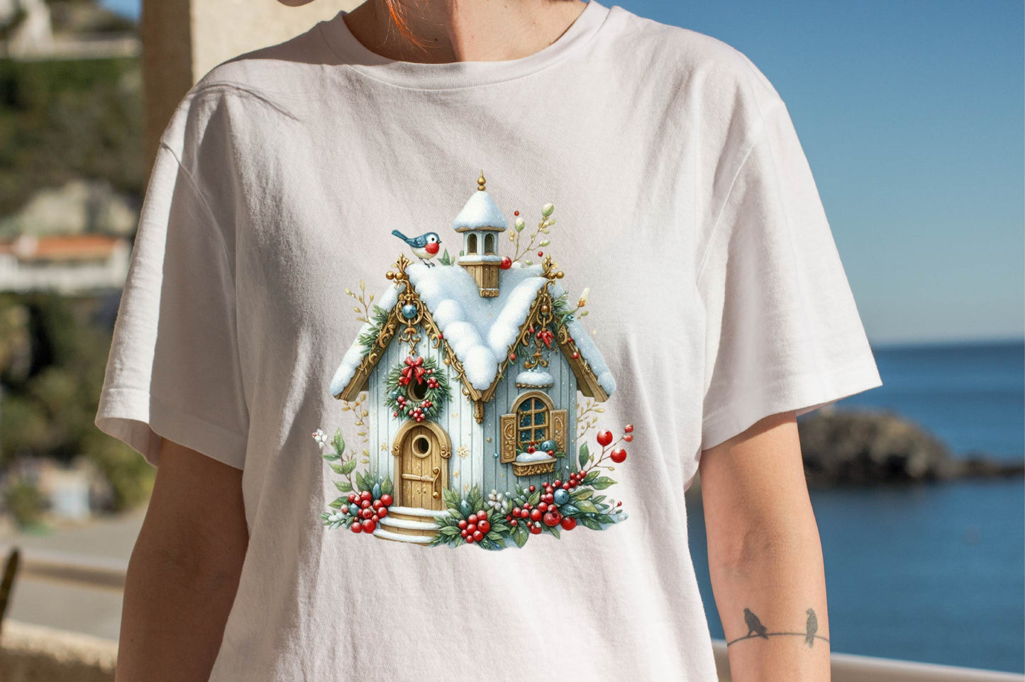 Christmas Bird House Watercolor Clipart PNG Bundle