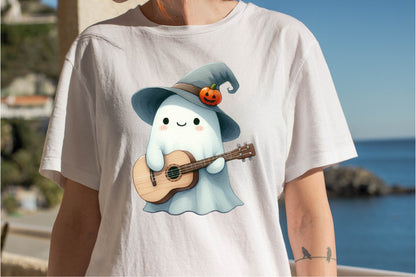 32 Halloween Cute Ghost Guitar Clipart PNG
