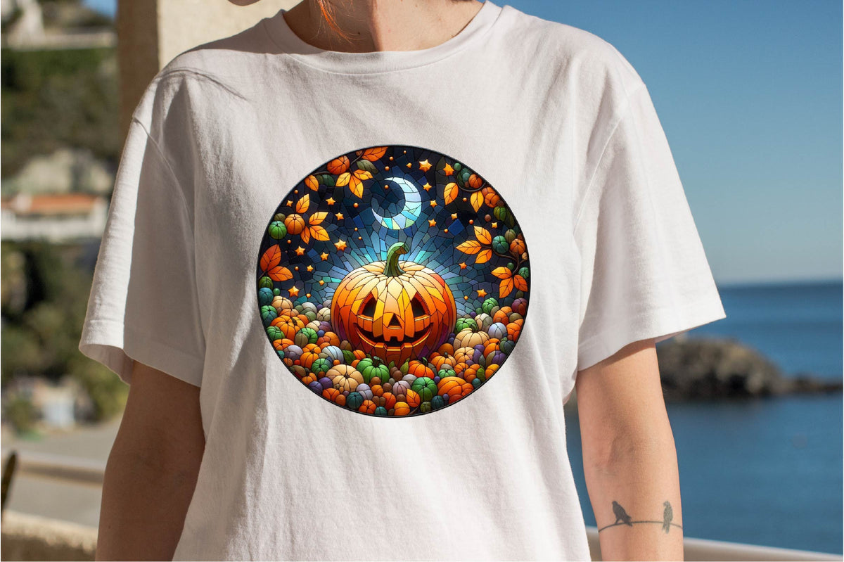 26 Stained Glass Halloween Pumpkin Clipart Bundle PNG, Colorful Jack O Lantern Sublimation Designs