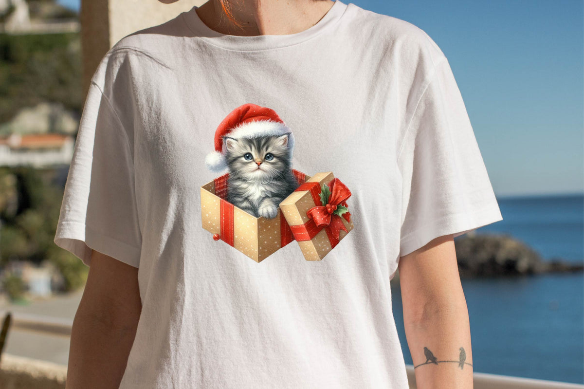 Christmas Kitten in Gift Box PNG Clipart Bundle