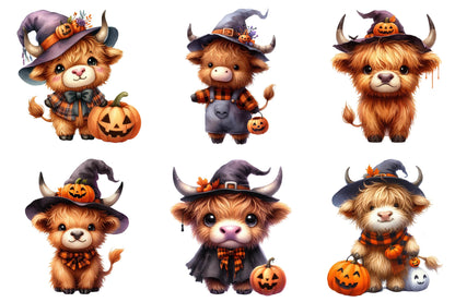 29 Halloween Highland Cow PNG Clipart Bundle