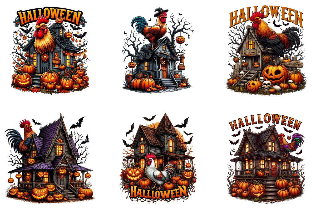 29 Halloween Chicken House Clipart Bundle PNG, Spooky Chicken Coop Halloween Sublimation