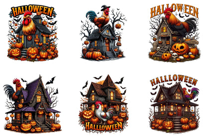 29 Halloween Chicken House Clipart Bundle PNG, Spooky Chicken Coop Halloween Sublimation