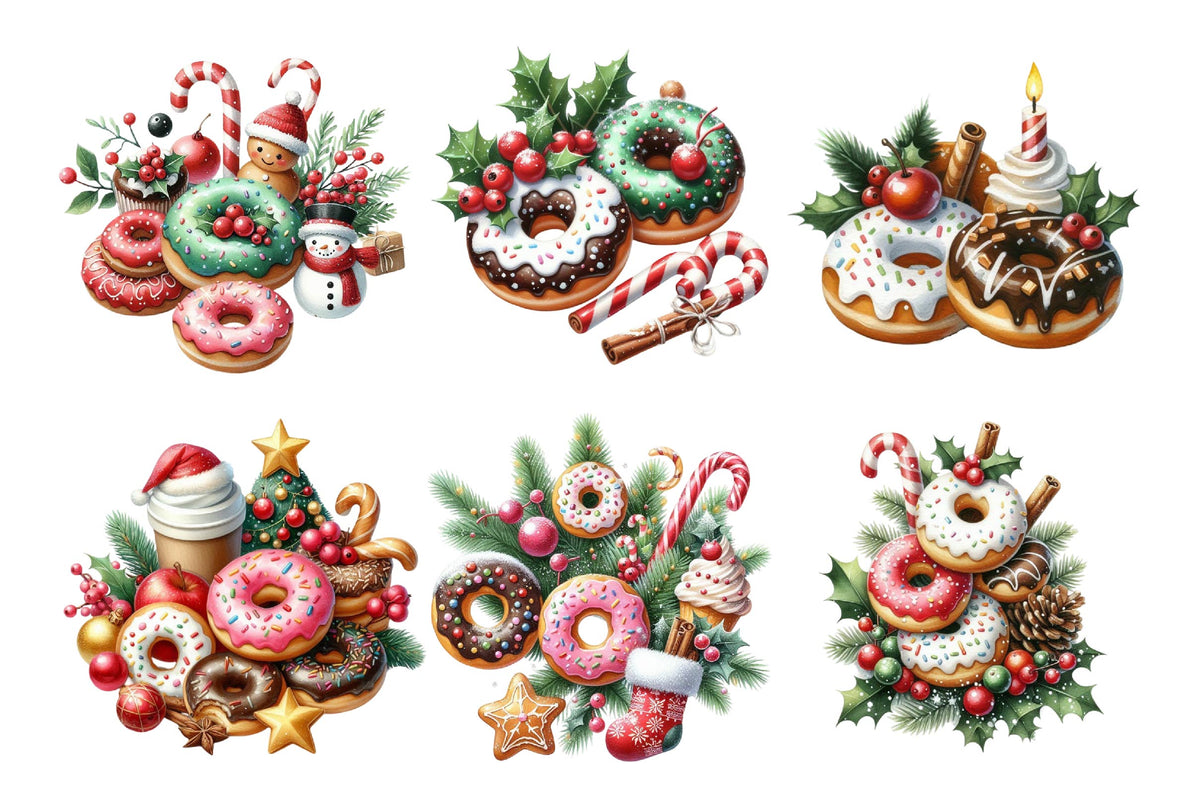Christmas Donut PNG Clipart Bundle