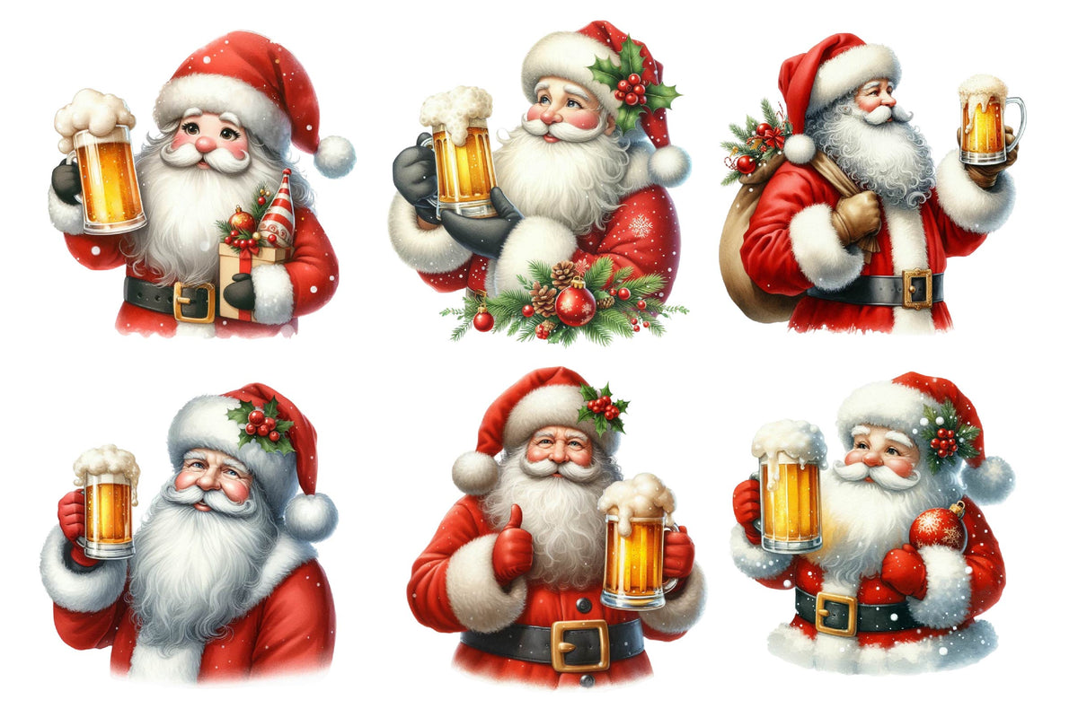 Christmas Santa Holding Beer Mug PNG Bundle