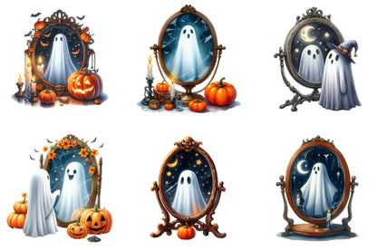 31 Halloween Mirror Ghost Clipart Bundle PNG, Spooky Ghost Mirror Pumpkin Sublimation Designs