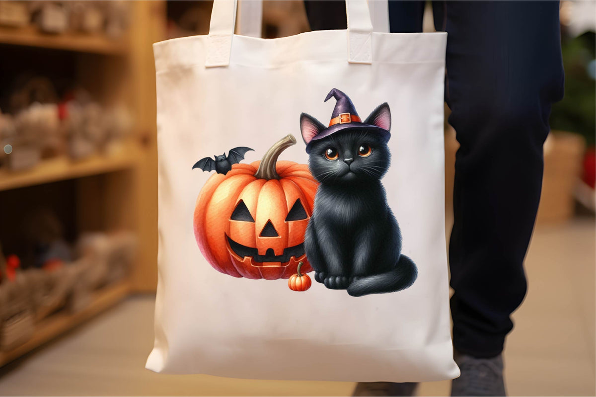 33 Halloween Black Cat With Pumpkin Clipart Bundle