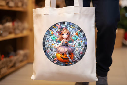 26 Stained Glass Fairy Little Girl Clipart Bundle PNG, Halloween Fairy Girl Pumpkin Gothic Fantasy