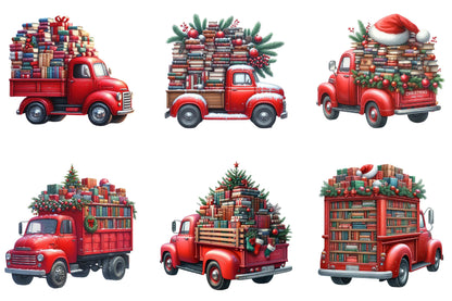 30 Christmas Red Truck Clipart Bundle PNG, Vintage Holiday Truck Christmas Sublimation