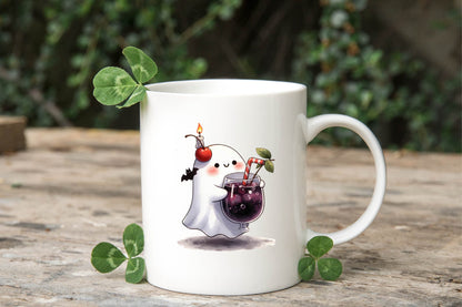 Halloween Cute Ghost Drinking Black Fruit PNG Bundle