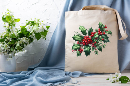 Christmas Holly Watercolor Clipart PNG Bundle