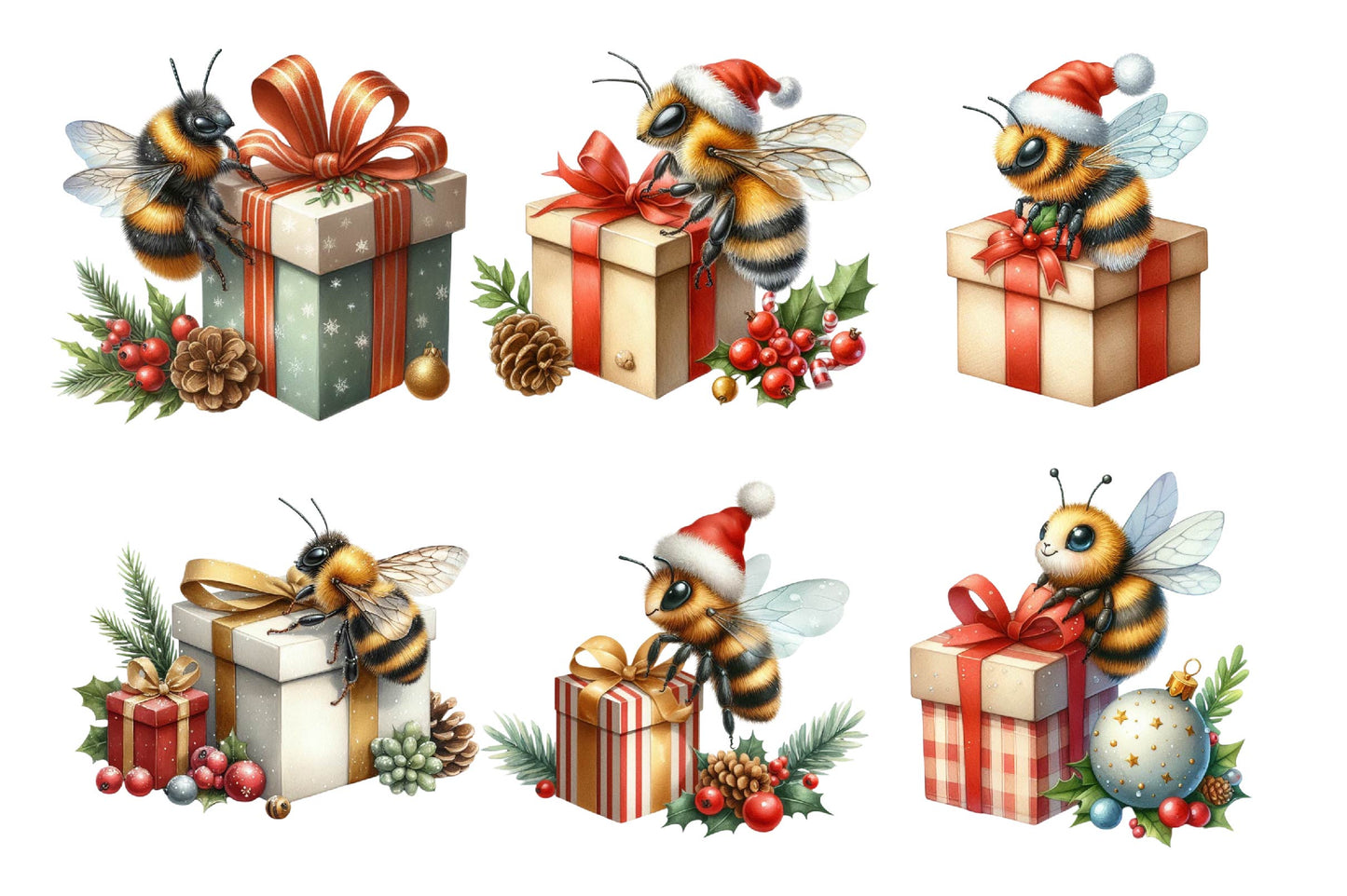 Christmas Bee Sitting PNG Clipart Bundle