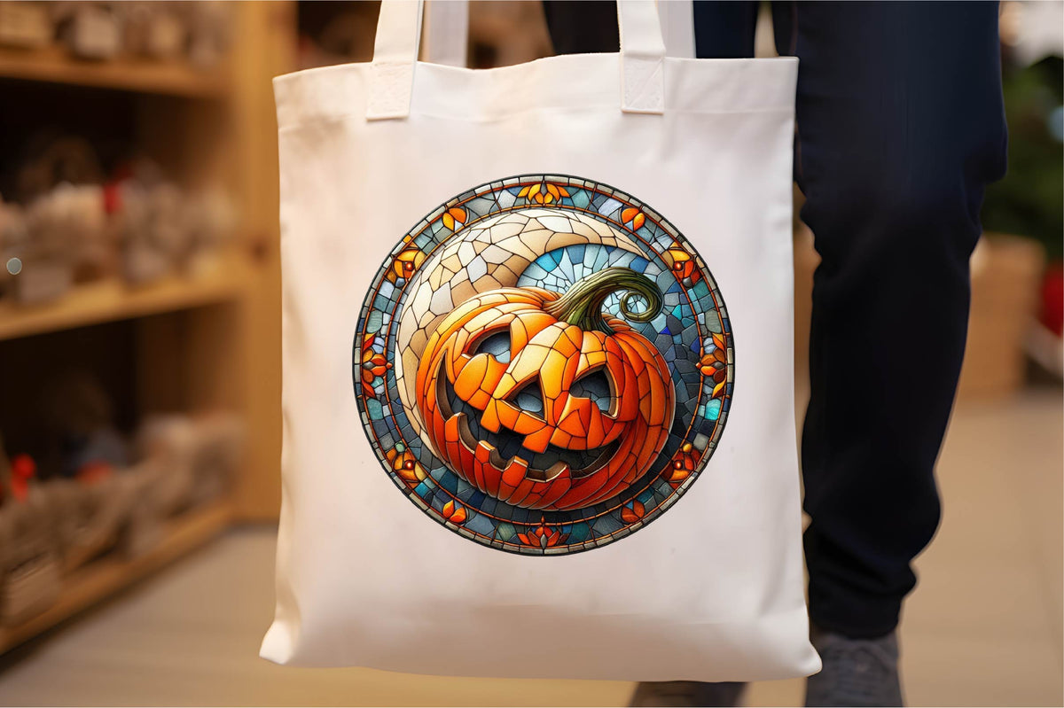 26 Stained Glass Halloween Pumpkin Clipart Bundle PNG, Colorful Jack O Lantern Sublimation Designs