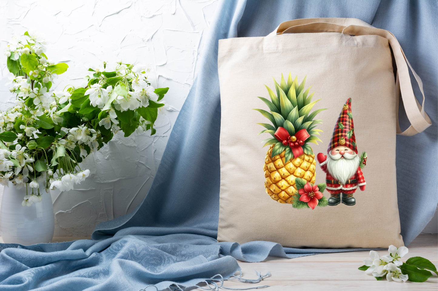 Christmas Pineapple Gnome Watercolor Clipart PNG Bundle