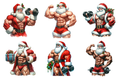 Bodybuilder Claus Santa PNG Bundle 25 Christmas Designs