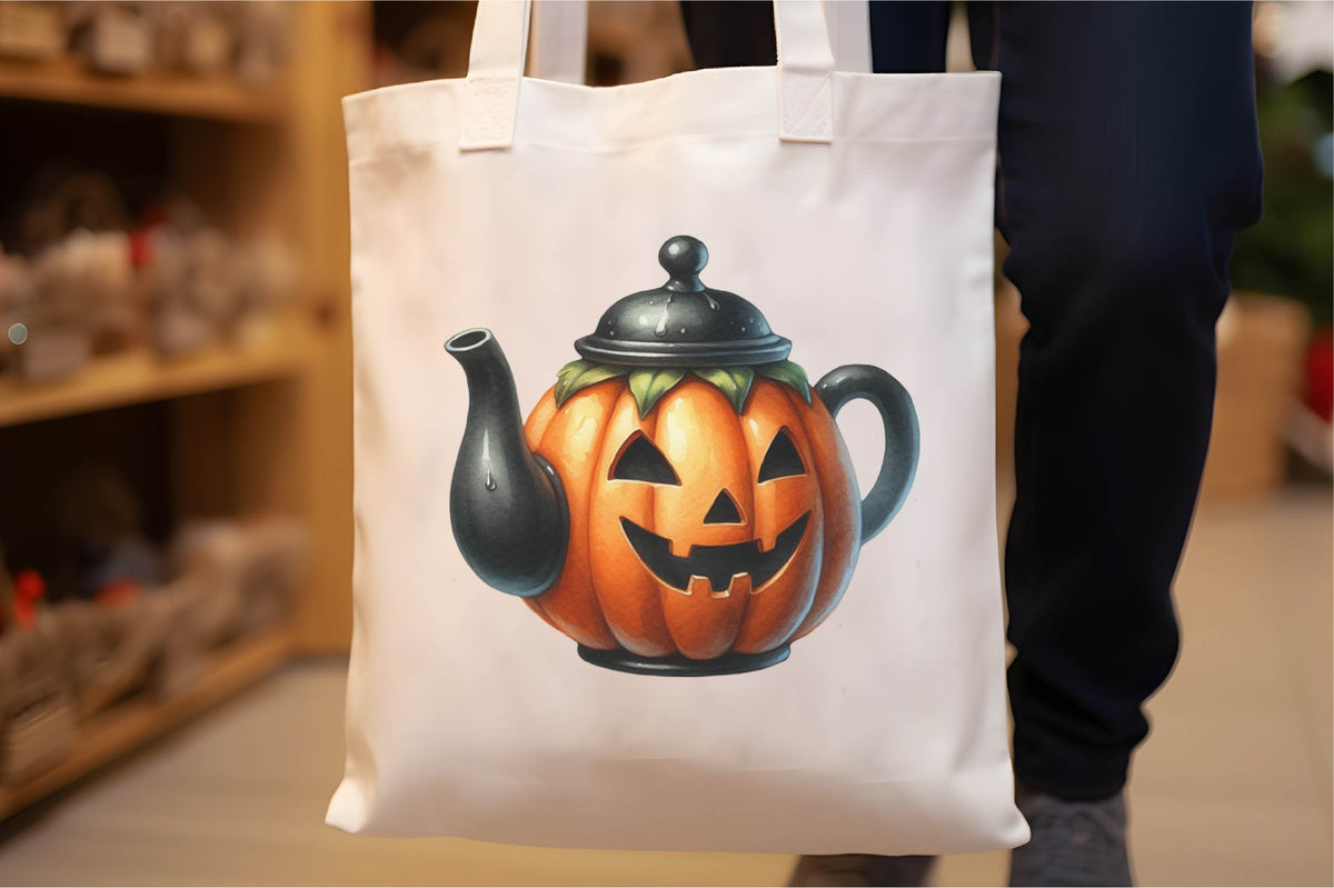 29 Halloween Pumpkin Teapot Clipart PNG Bundle