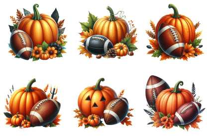 27 Halloween Football Pumpkin Clipart Bundle PNG, Fall Football Pumpkin Sublimation Designs