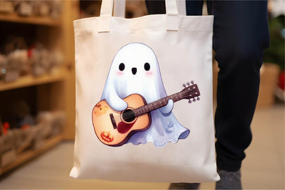 32 Halloween Cute Ghost Guitar Clipart PNG