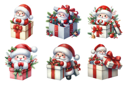 Christmas Santa Gift Box Watercolor PNG Bundle