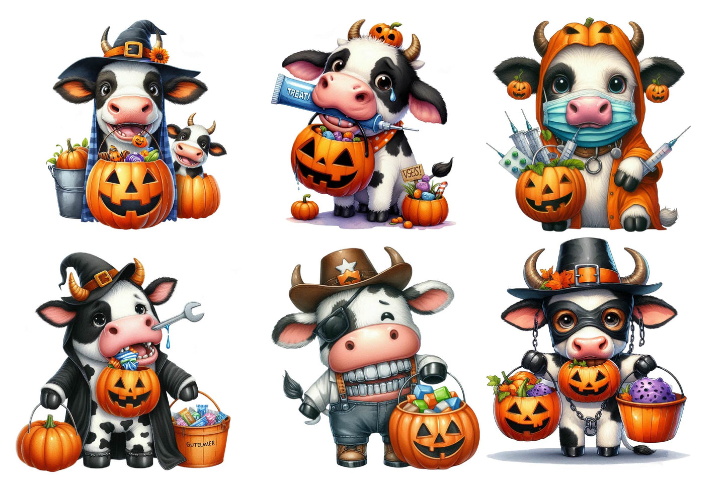Halloween Funny Cows PNG Bundle 26 Designs