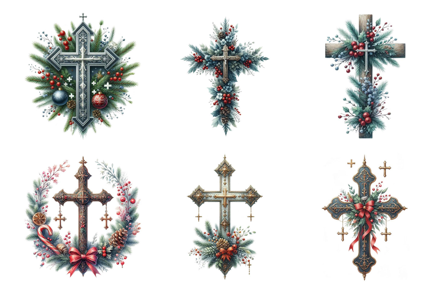 Christmas Cross PNG Bundle 28 Religious Holiday Cross Designs