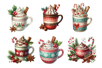 Christmas Hot Cocoa Cup PNG Clipart Bundle