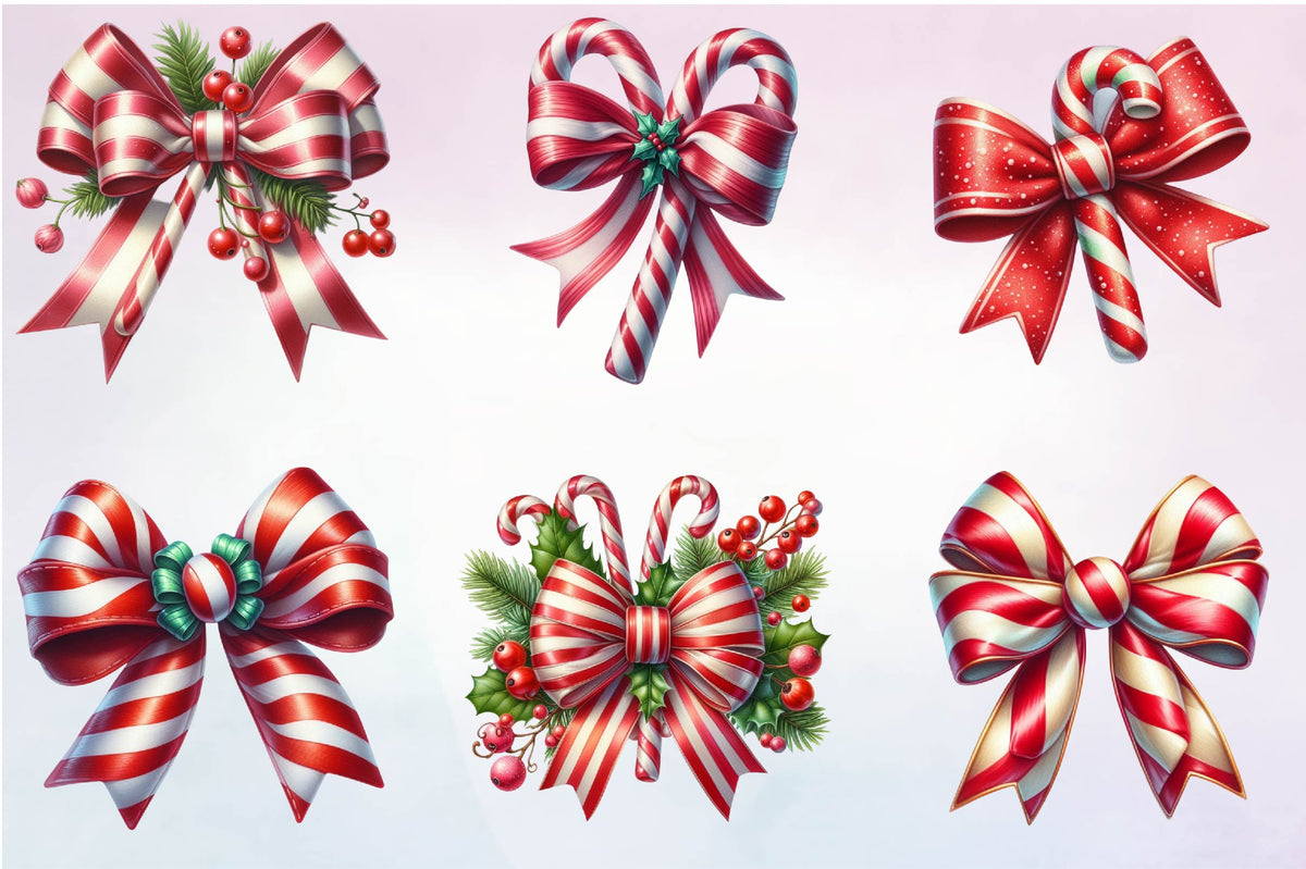 33 Christmas Candy Bow Clipart Bundle PNG, Candy Cane Bow Christmas Sublimation