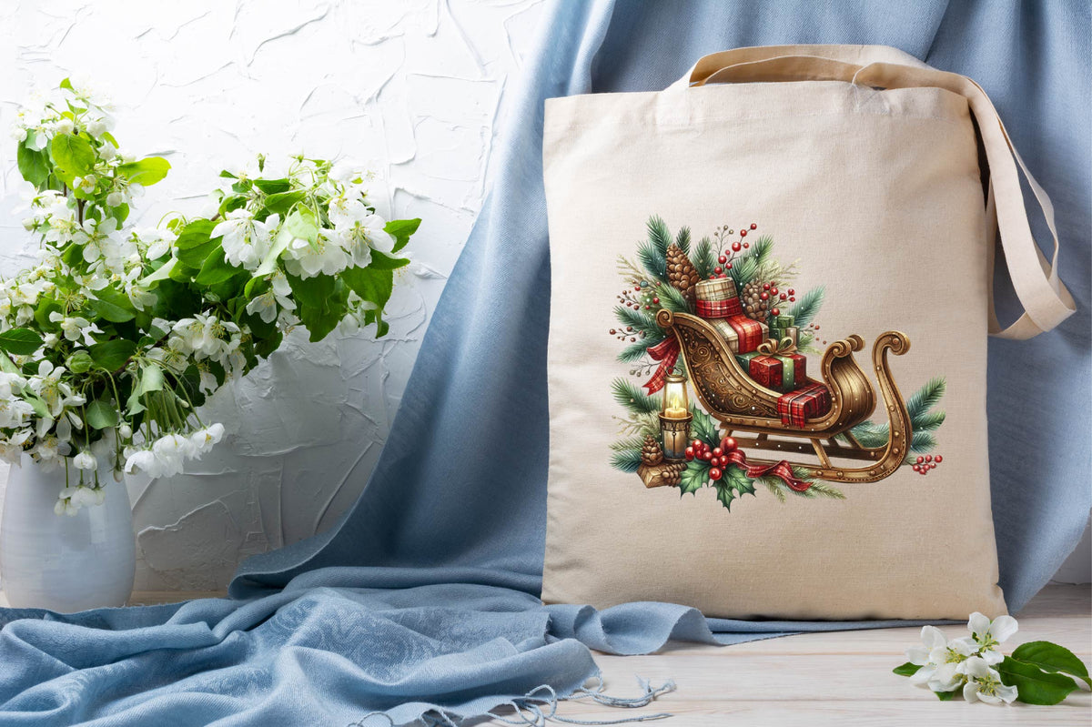 Christmas Sleigh Watercolor Clipart PNG Bundle