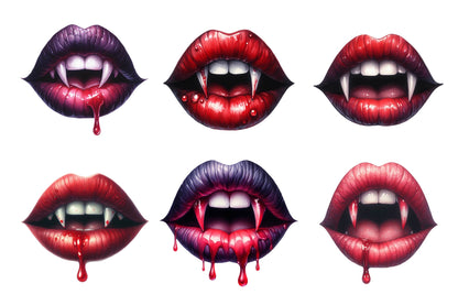 Halloween Vampire Lips Watercolor Clipart PNG Bundle