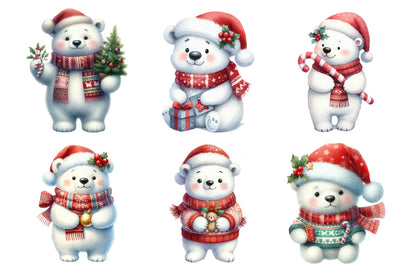 Christmas Polar Bear PNG Clipart Bundle