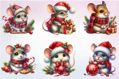28 Christmas Mouse Clipart Bundle PNG, Cute Holiday Mouse Christmas Sublimation
