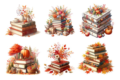 Autumn Books Watercolor Clipart PNG Bundle