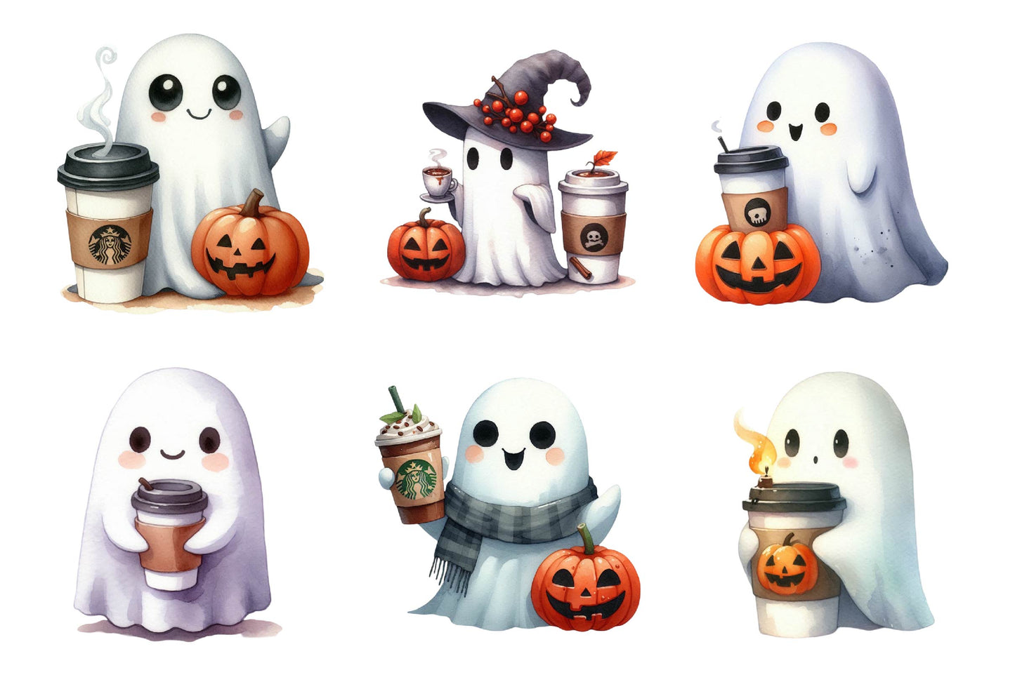 Halloween Ghost Drink Coffee PNG Bundle 28 Designs
