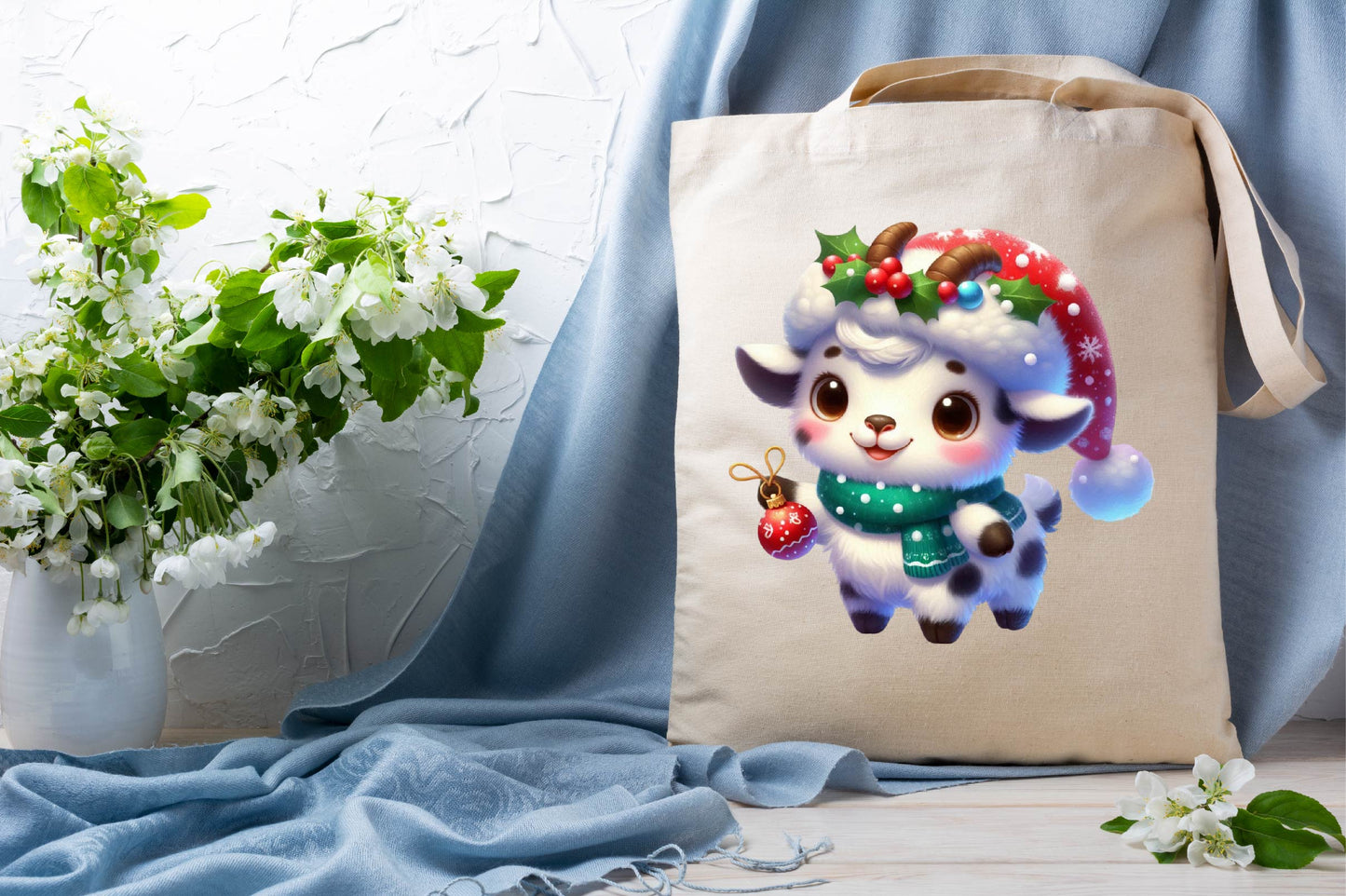 Christmas Goat Watercolor Clipart PNG Bundle