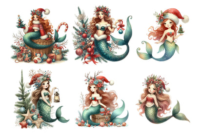 Christmas Mermaid PNG Bundle 22 Festive Mermaid Designs