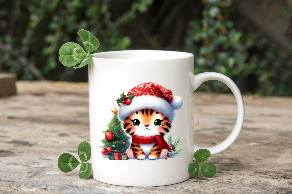 Christmas Tiger Watercolor Clipart PNG Bundle