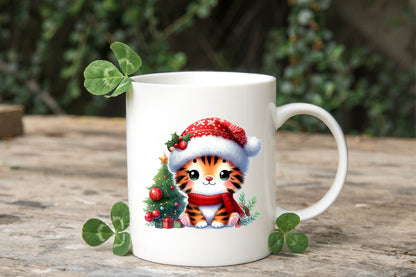 Christmas Tiger Watercolor Clipart PNG Bundle
