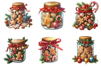 27 Christmas Gingerbread Jar Clipart Bundle PNG, Gingerbread Cookie Christmas Sublimation