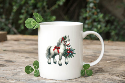 Christmas Horse Watercolor Clipart PNG Bundle