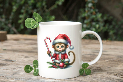Christmas Monkey Watercolor Clipart PNG Bundle
