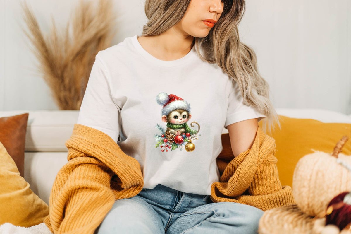 Christmas Monkey Watercolor Clipart PNG Bundle